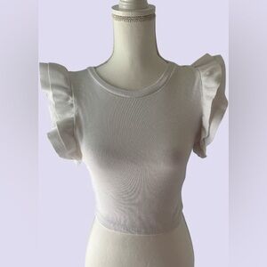 Zara White Ruffle Sleeve Crop Top
